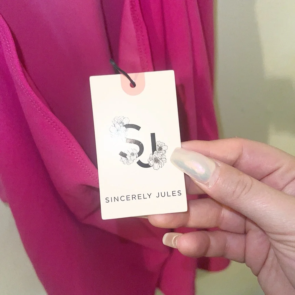 Sincerely Jules hot pink glitter fringe open back high neck mini dress - Picture 9 of 13